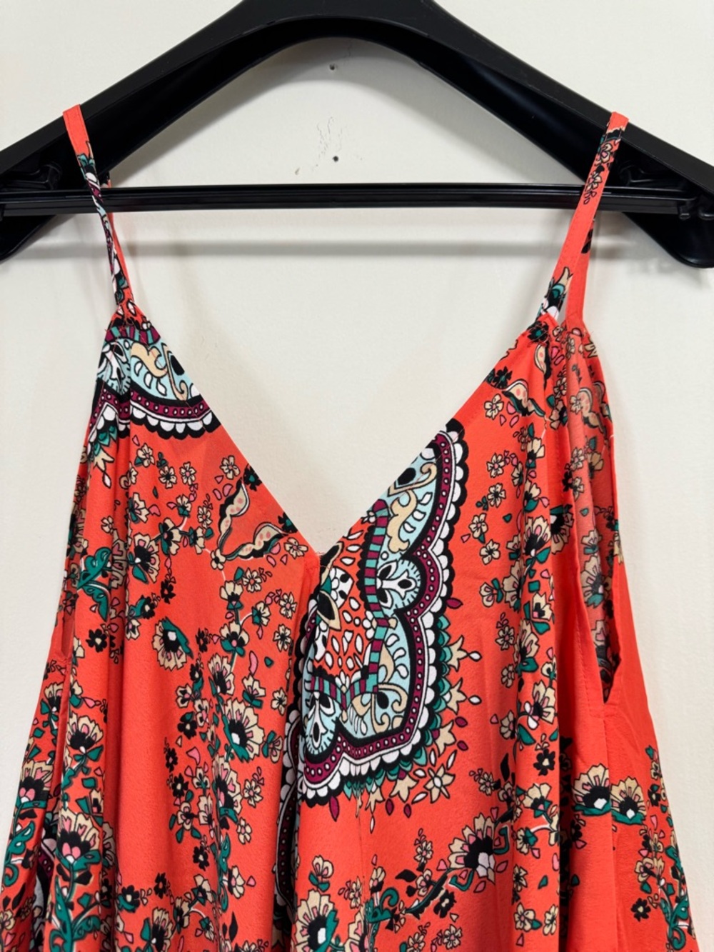 Vibrant Red Paisley Handkerchief-Hem Slip Dress - Picture 3 of 6